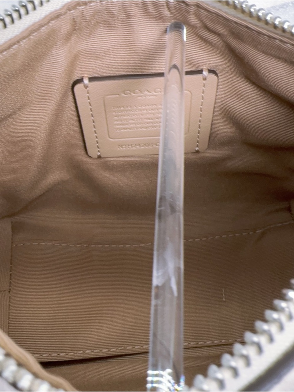 Coach CW336 Zip Top Crossbody Croissant Bag Crossgrain Leather Chalk Silver NWT - Picture 7 of 11